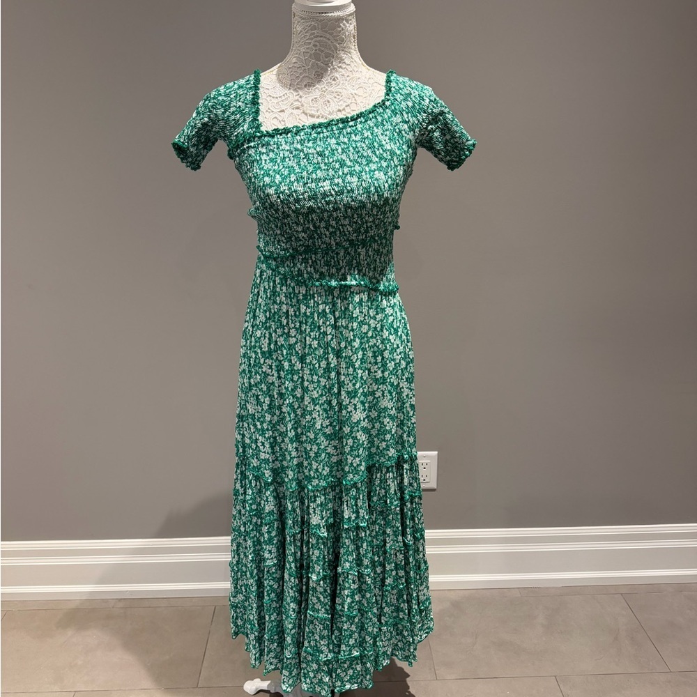 Poupette St. Barth Green Floral Midi Dress